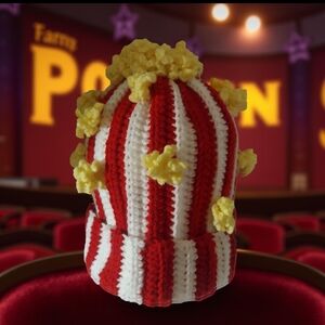 Handmade Crochet Movie Popcorn Beanie Hat Adult One Size